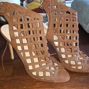 Faux Suede Cage Heels